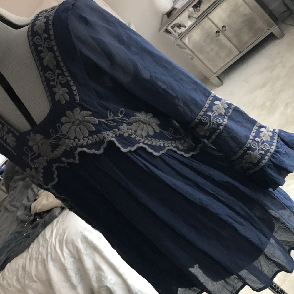 Joie Silk Navy Embroideries Blouse